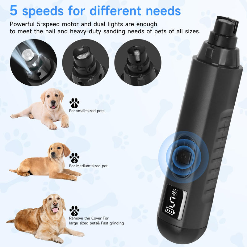 OWill Dog Nail Grinders with LED Lights, 5 Speeds Professional Silent Electric Nail Clippers for Dogs, Nail File Grinder for Dog Claw Care, Suitable for Large Medium Small dogs - PawsPlanet Australia
