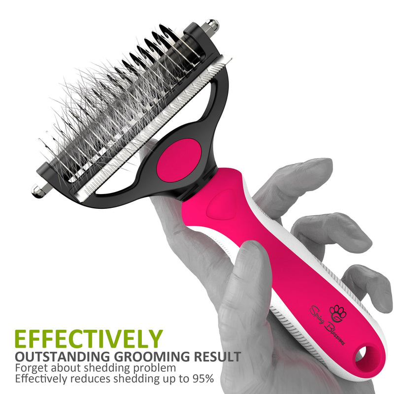Spring Blossoms-2 in 1 Professional Grooming Rake for Cats & Dogs-Dematting Comb for Easy Mats & Tangles Removing,Pet Brush Safe No More Nasty Shedding and Flying Hair (Rose) Rose