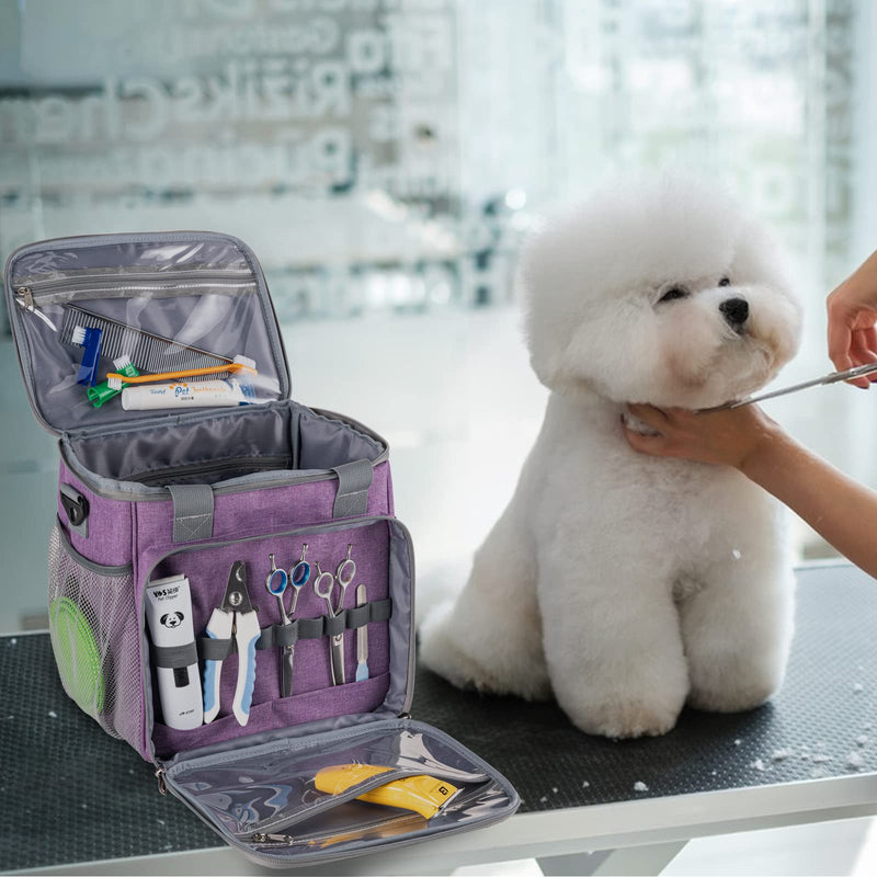 Dog Grooming Bag - Organizer Tote for Pet Grooming Tool Kit Accessories, Purple - PawsPlanet Australia