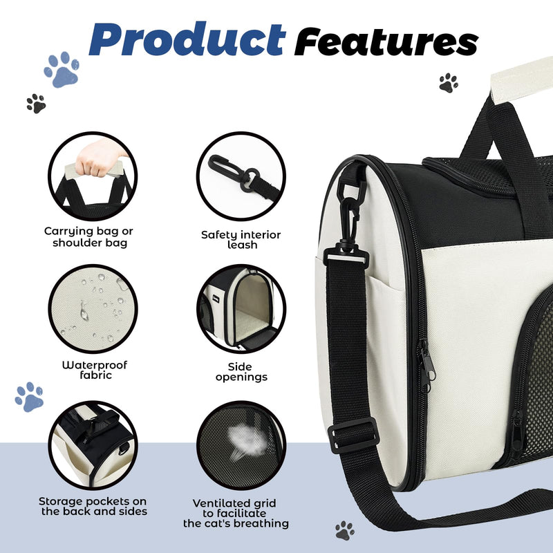 Zavothy TSA Airline Approved Soft-Sided Pet Carrier for Small to Medium Cats and Puppies, Up to 15 Lbs – Collapsible Travel Carrier for Dogs & Cats, White 16.54"L x 9.84"W x 11.42"H