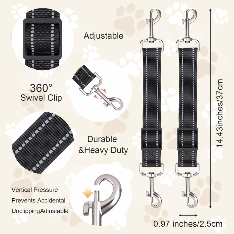 2Pcs Dog Collar Safety Clip Adjustable Double Ended Backup Clasp Leash Connector Gentle Leader for Dogs Suitable Dog Harness Small Dogs Collar Walking Running Training Travel (Black) Black - PawsPlanet Australia