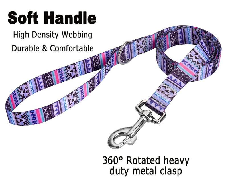 Dog Collar and Leash Set, Adjustable for Small Medium Large Dogs Puppy, Cute Design with Bohemia Floral Tribal Geometric Patterns Boys Girls Dog Collar(Purple Bohemia Set,M) M (Neck 12.9-21.6", Width 3/4") Set Purple Bohemia - PawsPlanet Australia