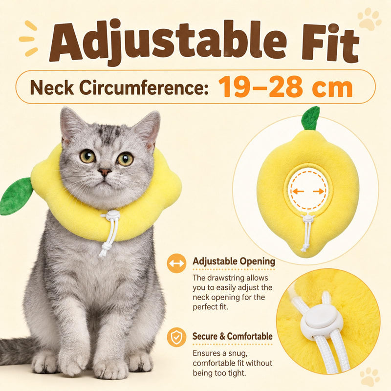 Cat Recovery Collar - Soft Cat Cone to Stop Licking after Surgery, Adjustable Elizabethan Collar for Cats & Small Dogs, Lightweight PP Cotton Donut Neck Cone Lemon