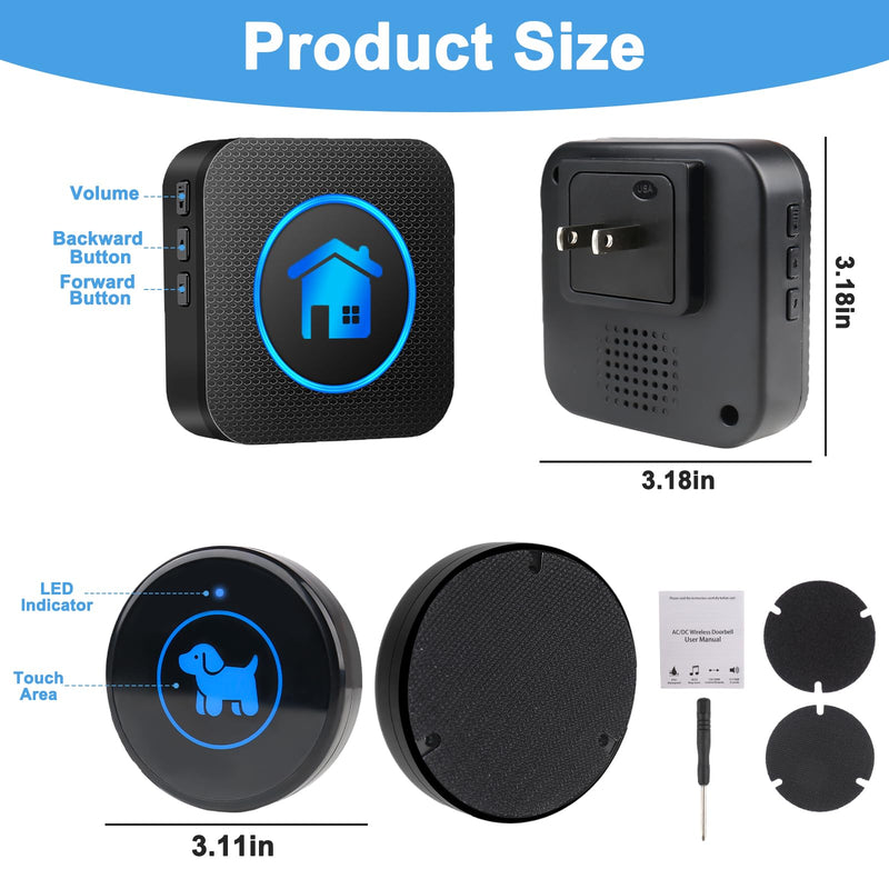 Dog Door Bell, Wireless Dog Doorbells for Potty Training – Dog Bells to Go Outside, 1000Feet Range, Waterproof Button, 55 Melodies & 5 Notification Modes (2 Buttons) 2 Buttons - PawsPlanet Australia