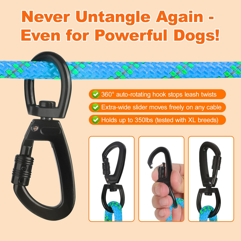 100ft Dog Leash, Long Leash for Dogs Outside, Dog Tie Out Cable, Lead for Camping, Tether for Yard, Line (Blue) 100FT Blue - PawsPlanet Australia