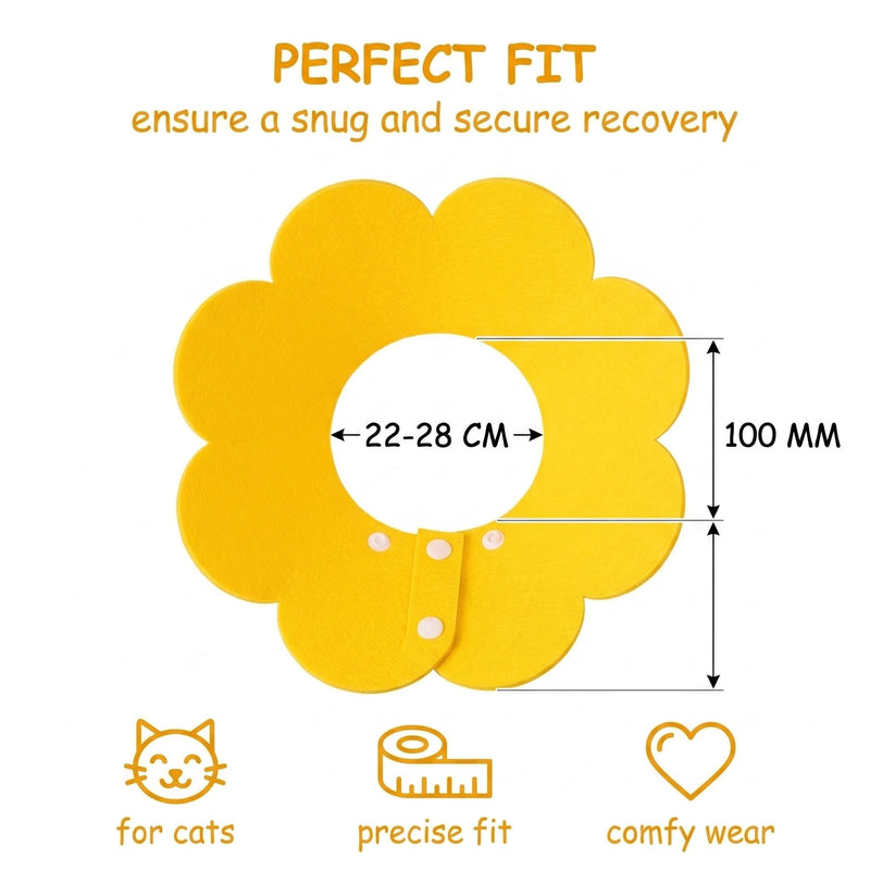 Yellow cat neck collar, 1 piece. Soft lick protection collar for cats 6-9 kg, Elizabethan neck collar with sunflower design. Post-surgery use.