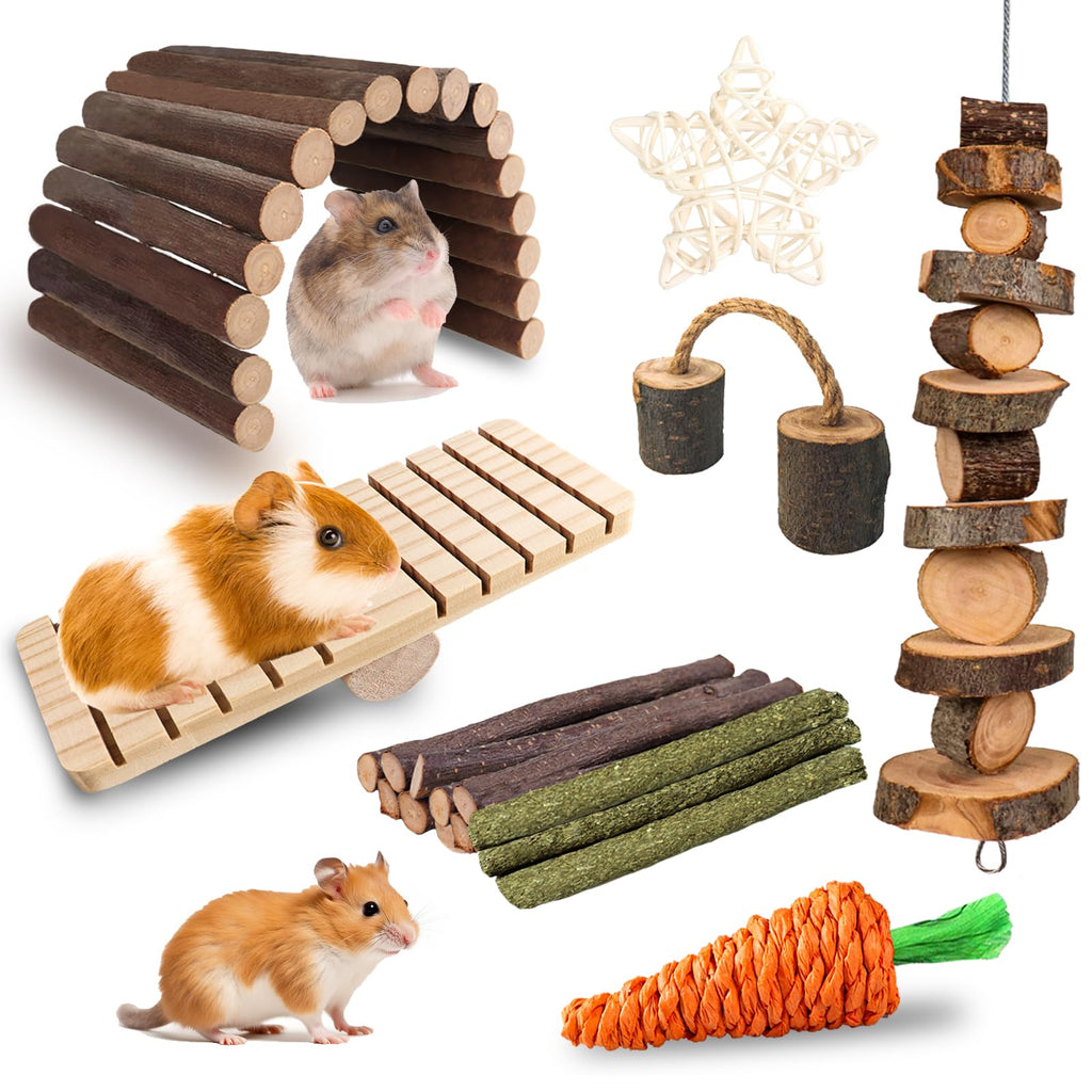 Hamster Toys, Rabbit Chew Toys Guinea Pig Enrichment Toys Cage Accessories for Chinchilla Gerbils Rats Bunny Squirrels Part A