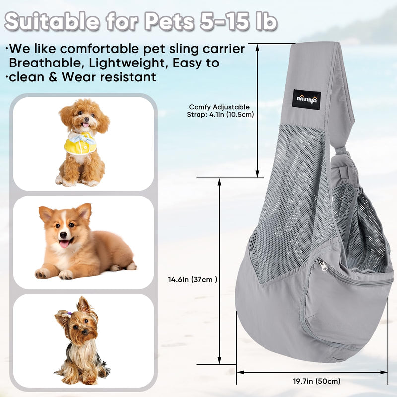 NATUYA Small Dog Sling Carrier - Lightweight & Cozy Breathable Mesh Pet Purse for Puppy Under 15 lbs - Zipper Pocket, Adjustable Strap for Hands-Free Travel Hiking Doggy Bag - PawsPlanet Australia