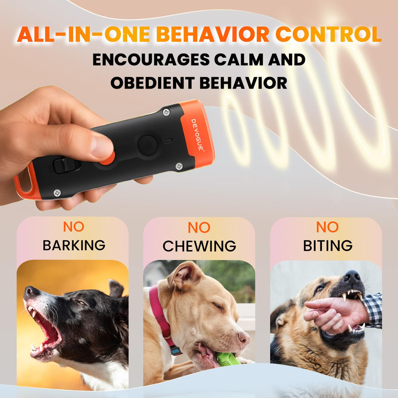 DEVOGUE® Dog Bark Deterrent Devices – Rechargeable Anti Barking Device for Dogs – 10 to 12 Meter Long Range Ultrasonic Dog Bark Deterrent - Correct Your Dog's Bad Behavior Instantly with A Button