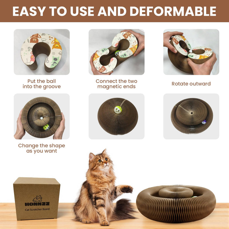 Corrugated Paper Cat Scratcher Track with Rolling Ball - Scratch-Resistant, Interactive, Pet-Safe for Feline Play & Claw Care Animal Print - PawsPlanet Australia
