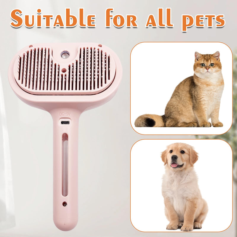 Cat Steam Brush with Release Button, Pet Spray Brushes for Shedding & Grooming, Mist Comb for Pet Long Short Haired, Steamy Brush for Cats Removing Loose Fur and Massage (Pink) Pink - PawsPlanet Australia