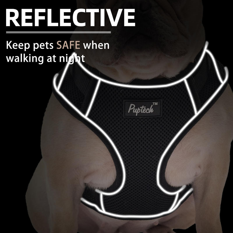 PUPTECK Small Dog Harness and Leash Set, No Pull Adjustable Puppy Cat Harness, Reflective Soft Mesh Pet Vest Small Sized S (6-14lbs, Chest 13.5"-18", Neck up to 15") Black - PawsPlanet Australia