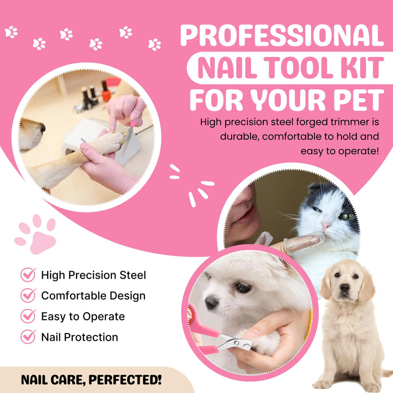 9Pcs Dog Grooming Kit - Self Cleaning Slicker Brush, Flea Comb, Nail Trimmer & Bath Brush - Pet Grooming Tools for Shedding, Trimming & Oral Care - For Dogs & Cats - Pink