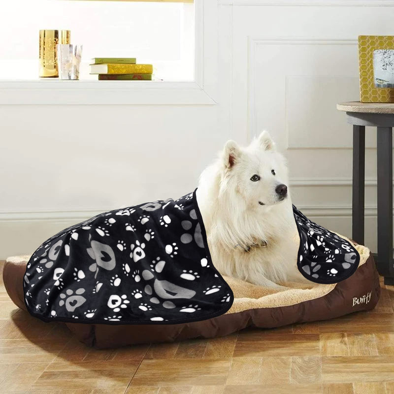 Dog Blanket, Soft Fleece Dog Blankets for Large Dogs, Fluffy Flannel Pet Cat Puppy Blanket Mat Cover for Bed Couch, Cute Paw Print Throw Blanket for Dogs, Black 60"X50" 60" X 50" - PawsPlanet Australia