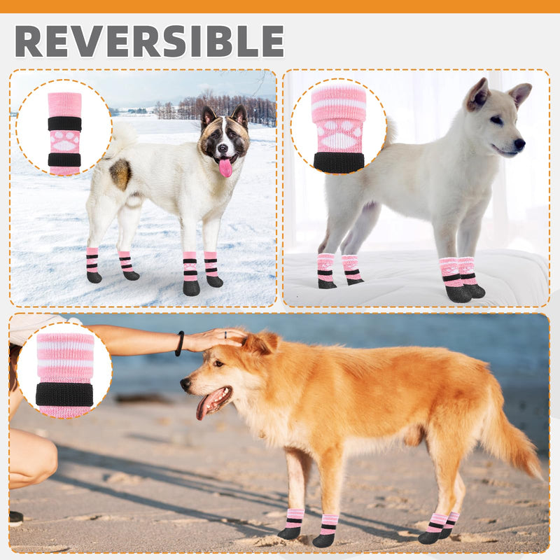 KOOLTAIL Anti Slip Dog Socks to Prevent Licking Paws for Hot/Clod Pavement,Waterproof Long Snow Dog Boots&Paw Protectors with Straps Traction Control for Hardwood Floor for Small Medium Large DogsS Pink with Paw Pattern