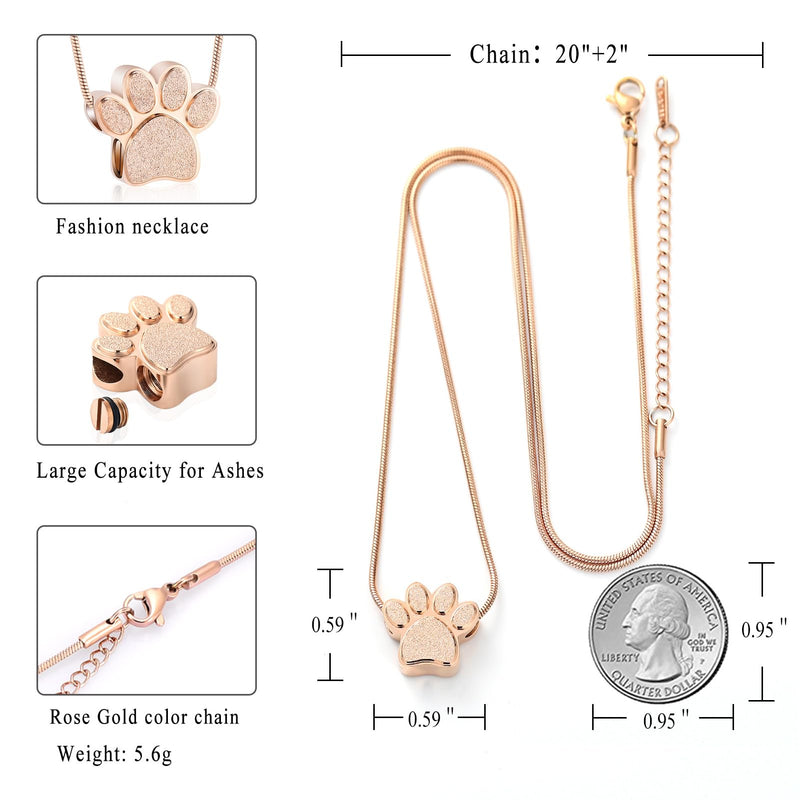 Pet Urns For Dogs/Cats - Pet Urn - Pet Ashes Necklace - Paw Print Urn Necklace with Mini Keepsake Urn Memorial Ash Jewelry Rose Gold-1 - PawsPlanet Australia