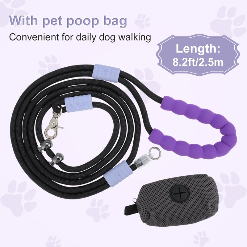 Hands Free Dog Leash, Adjustable Waist Leash with Car Seatbelt & Reflective Strips, for Jogging Hiking, Includes Poop Bag Pack, Black Purple