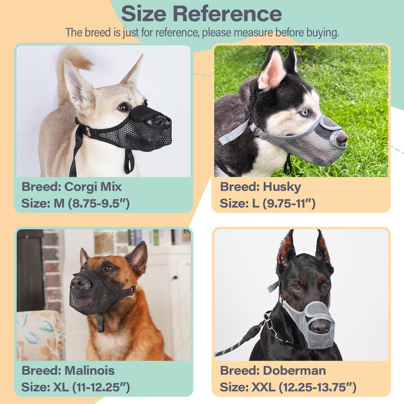 LUCKYPAW Dog Muzzle for Large Medium Small Dogs, Patented Mesh Muzzle to Prevent Biting Chewing Eating, Soft Mouth Guard with Front Opening Design for Drinking Panting(Black, M) Black - PawsPlanet Australia