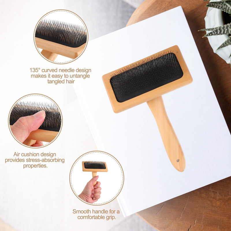 sourcing map 2 Pcs Wool Carder, Hand Carding Brush 2 Large Wooden Pet Grooming Tool for Needle Felting Pet Grooming Weaving Craft Supplies, Black, Wood Color