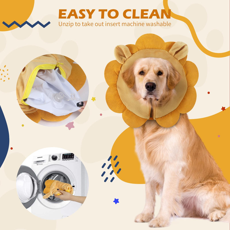 IEUUMLER Inflatable Recovery Dog Collar, Protective Donut Cone, Adjustable Soft Collar for Dog and Cat After Surgery Prevent from Biting & Scratching EU002 - Brown Lion XL XL (Neck:18"-23" - PawsPlanet Australia