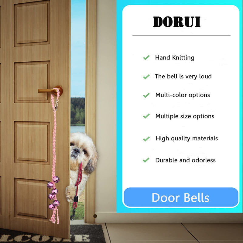 Dog Hanging Doorbells| 6 Extra Loud Dog Potty Training Bells| Adjustable Durable Braided Rope Door Bell for Dogs to Ring to Go Outside(Pink, Large) Pink - PawsPlanet Australia