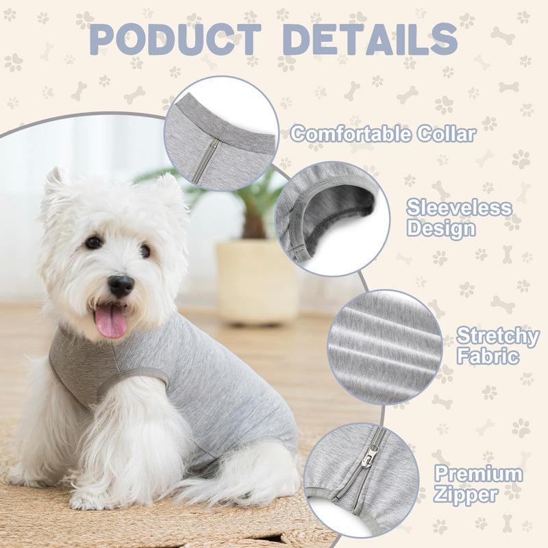 FEimaX Dog Surgery Recovery Suit Female Male Dog Onesie Surgical Bodysuit Soft Abdominal Wounds Protector Pet Shirt Cone E-Collar Alternative Puppy Post-Op Vest for Small Medium Dogs and Cats L Grey