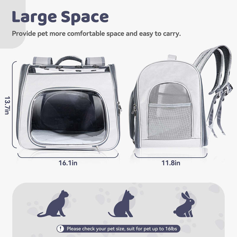 Innovative Traveler Backpack Pet Carriers Cat Backpack with Breathable Mesh Puppy Travel Carrier with Soft Padded Reinforced Support Foldable Small Dog Carrying Backpack for Kitty up to 15lbs (Grey) Grey