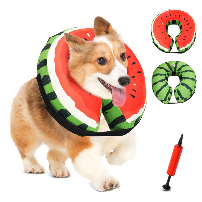 Dog Cone Collar Alternative, Inflatable, Waterproof Fabric Comfy Pillow for Dogs (Red-Green, XL(Neck:19.68'-29.6')) Watermelon Red XL(Neck:19”-24.4”)