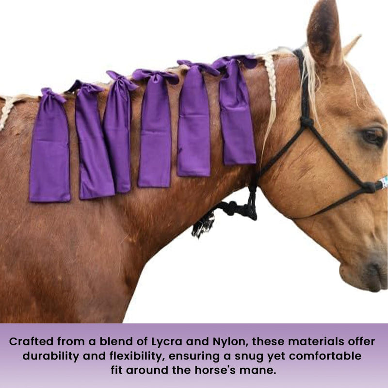Ranch Hand Horse Mane Bags | Horse Tack/Supplies | Pack of 6 | Protect Horse's Mane from Wind, Sun, Mud, Preventing Tangles, Rubbing Out, and Breakage | Handmade with High-Quality Nylon (Purple) Purple - PawsPlanet Australia