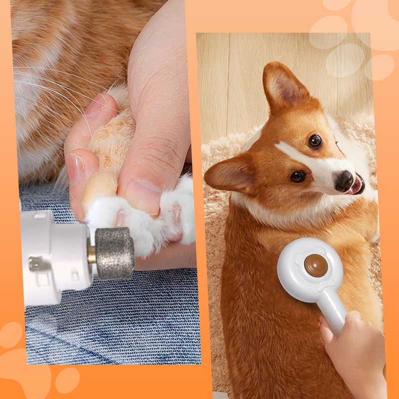 2 in 1 Pet Brush and Nail Grinder, Rechargeable Self-Cleaning Slicker Cat Brush for Shedding and Grooming, Pet Paws Nail Trimmers for Small & Medium Dogs Grey+White - PawsPlanet Australia
