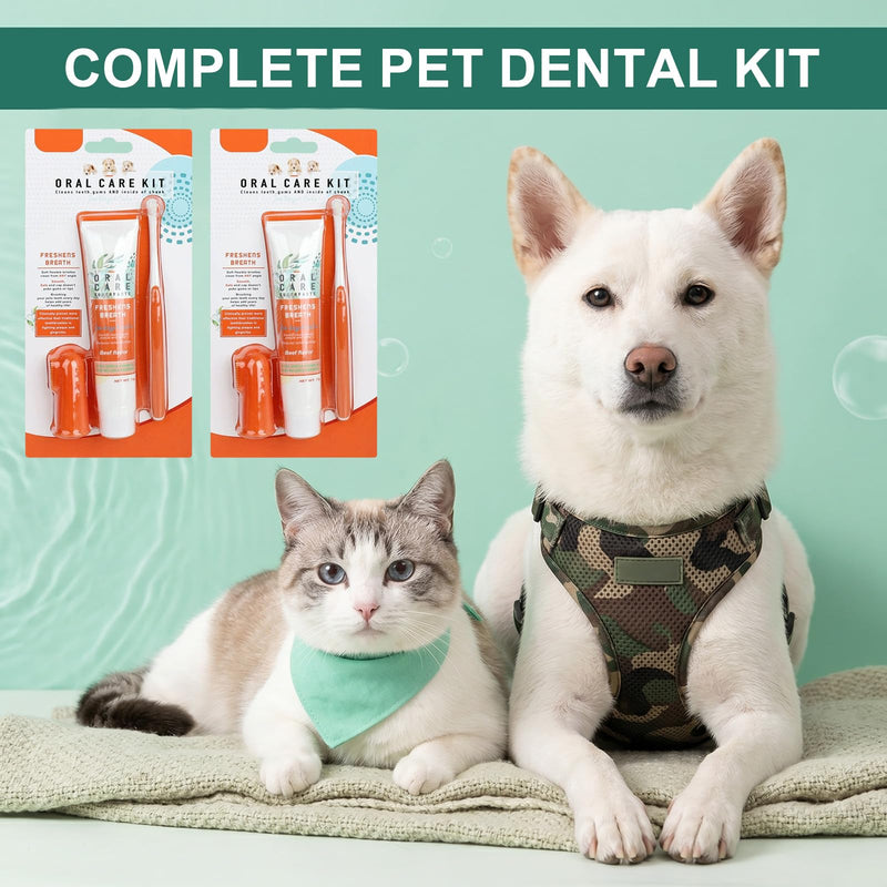 2 Pcs Dog Toothbrush and Toothpaste, Cat Teeth Cleaning with Beef Flavor Toothpaste Finger Brush and Toothbrush for Dogs Cats