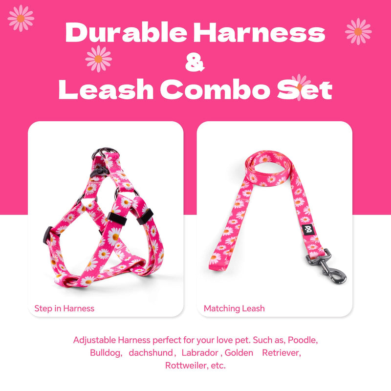 QQPETS Dog Harness Leash Set Adjustable Heavy Duty No Pull Halter Harnesses for Small Medium Large Breed Dogs Back Clip Anti-Twist Perfect for Walking (XS(12"-18" Chest Girth), Daisy) XS(12"-18" Chest Girth) - PawsPlanet Australia