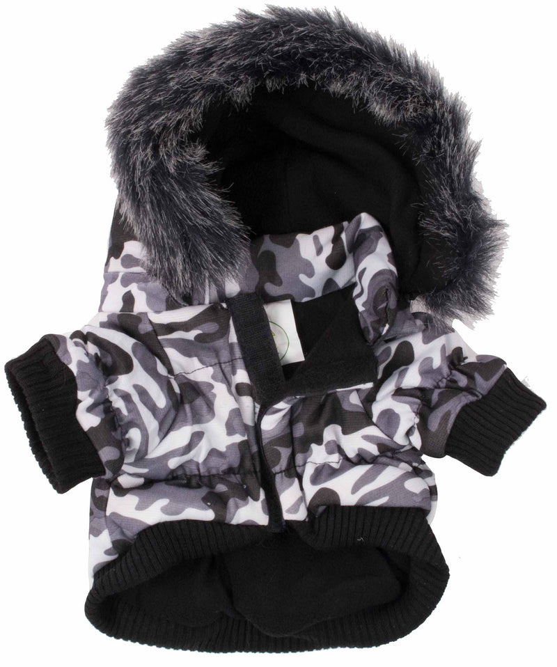 PET LIFE Classic Metallic Fashion Pet Dog Coat Jacket Parka w/ 3M Insulation and Removable Hood, Large, Deer Pattern Camo Grey - PawsPlanet Australia