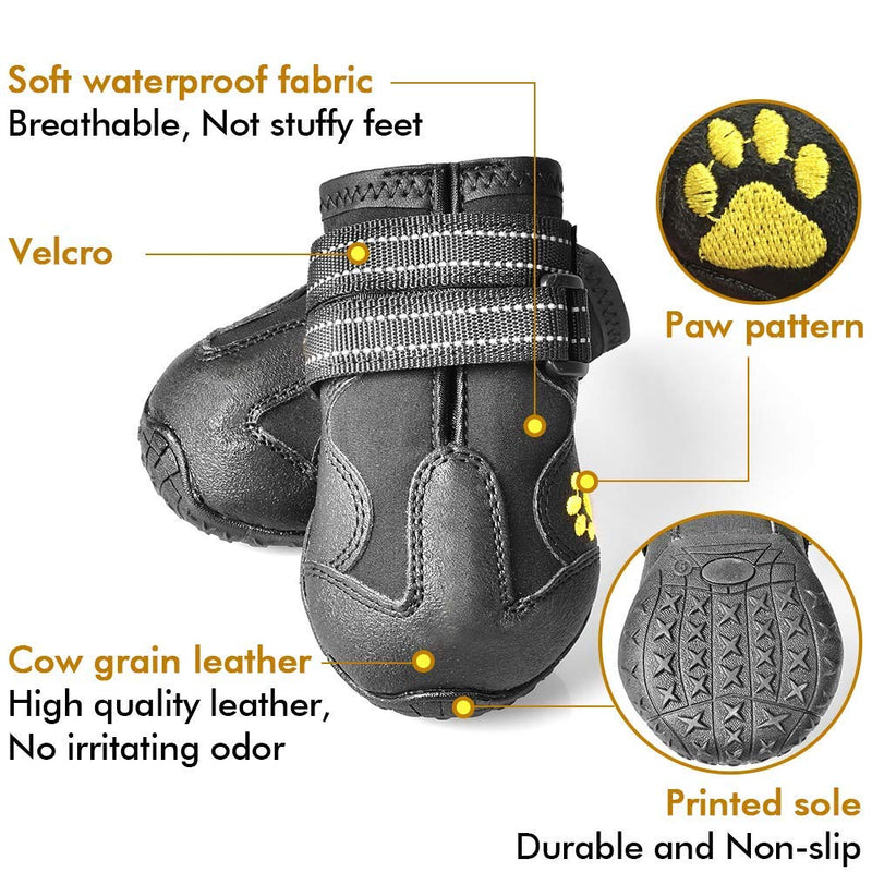 XSY&G Dog Boots,Waterproof Dog Shoes,Dog Booties with Reflective Rugged Anti-Slip Sole and Skid-Proof,Outdoor Dog Shoes for Medium to Large Dogs 4Pcs-Size4 Size 4:（2.6''x2.1'')(L*W) for 31-40 lbs Black
