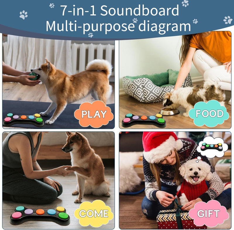 RIBOSY Dog Buttons for Communication, 7 in 1 Dog Talking Button Set, Recordable Training Buzzers for Dogs with 50 Scene Stickers (Battery Included) 7 In 1 Dog Buttons Set (Black) - PawsPlanet Australia