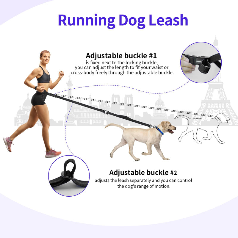 Hands-Free Dog Leash with Adjustable Length 6-9FT + Dual Padded Handles Reflective Safety for Walking, Jogging & Training | Suitable for Medium to Large Dogs & Puppies Black-L L - PawsPlanet Australia