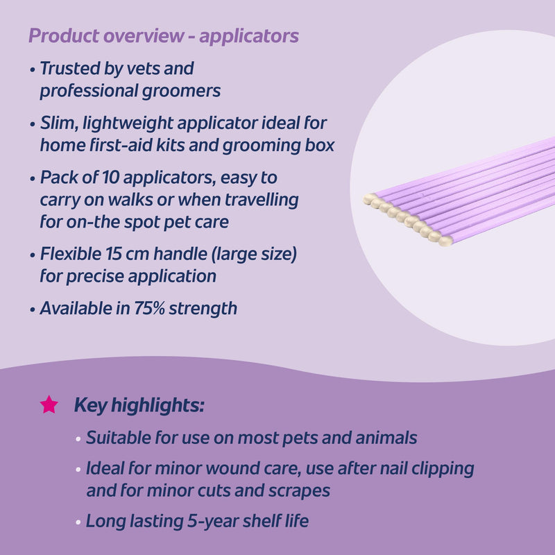 Silver Nitrate 75% Applicator (Pack of 10 - Large) – Flexible Single-Use Nail, Paw & Minor Wound Care for Pets –Tool To Use At Home for Grooming & Small Wounds