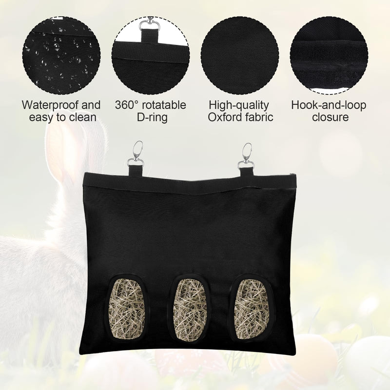 2PCS Rabbit Hay Feeder,3 Hole Hay Bag for Rabbits, Washable Hanging Small Animal Feeder for Guinea Pig Bunny Chinchillas Hamsters and Other Pets Black - PawsPlanet Australia