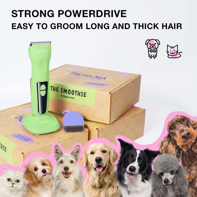 Professional Dog Clippers for Grooming, Low Noise Electric Quiet Dog Grooming Kit, Rechargeable Cordless Dog Shaver Clippers, with 9mm Blade for Dogs Cats Pets (Green) Green - PawsPlanet Australia