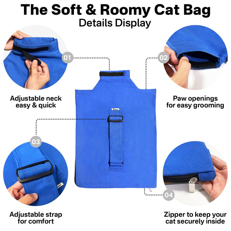 Cat Carrier Pouch for Medium Cats 10–20 lbs, Soft Cat Carrier with Upgraded Adjustable Strap, Durable Cotton Cat Bag for Nail Trimming, Medication & Vet Visits – Klein Blue Large (10-20 lbs) - PawsPlanet Australia