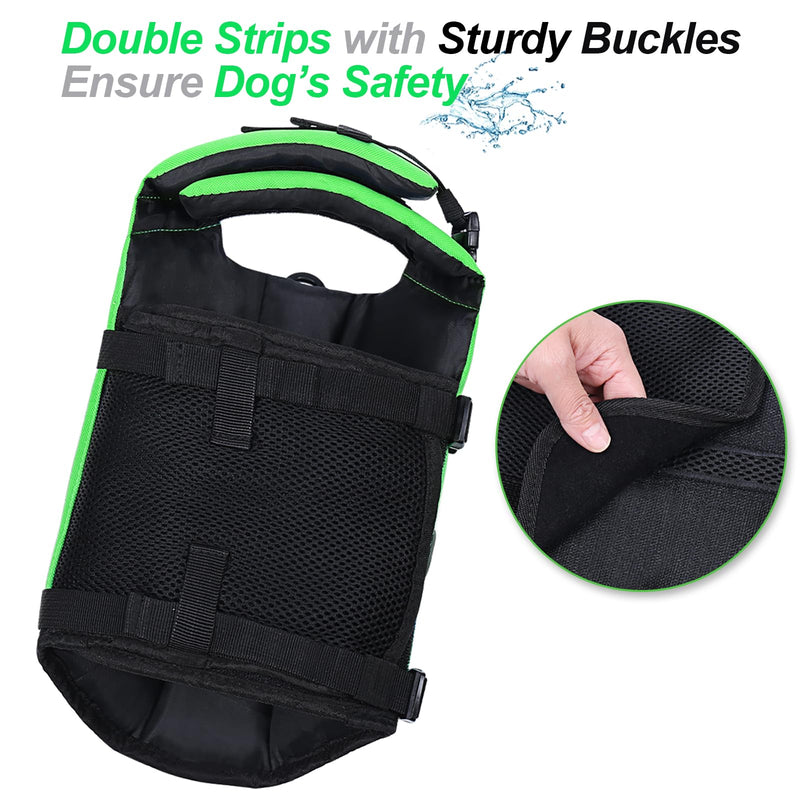 VIVAGLORY Front Float Dog Life Vest, Dog Life Jacket for Swimming & Boating, Swimming Vest with Chin Float & Handle, Ripstop & Buoyancy for Puppy Doggy, M, Bright Green M: 21-25 inch (Ribcage Girth) - PawsPlanet Australia