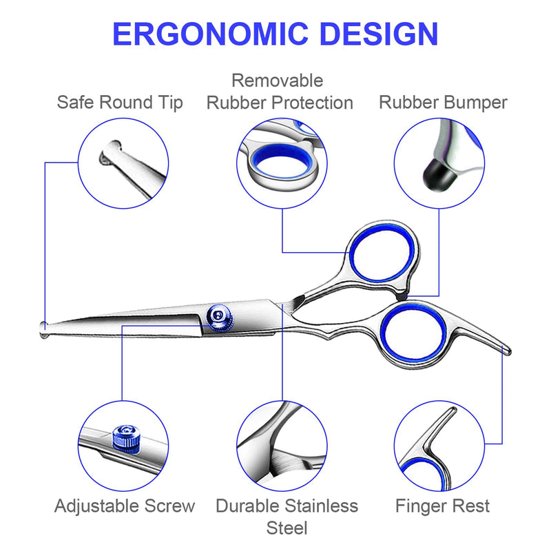 Professional 6 in1 Dog Grooming Scissors Kit, Titanium Coated Dog Scissors for Grooming, Grooming Shears Kit for Dogs Cat Pet At Home Blue 6 in 1 - PawsPlanet Australia