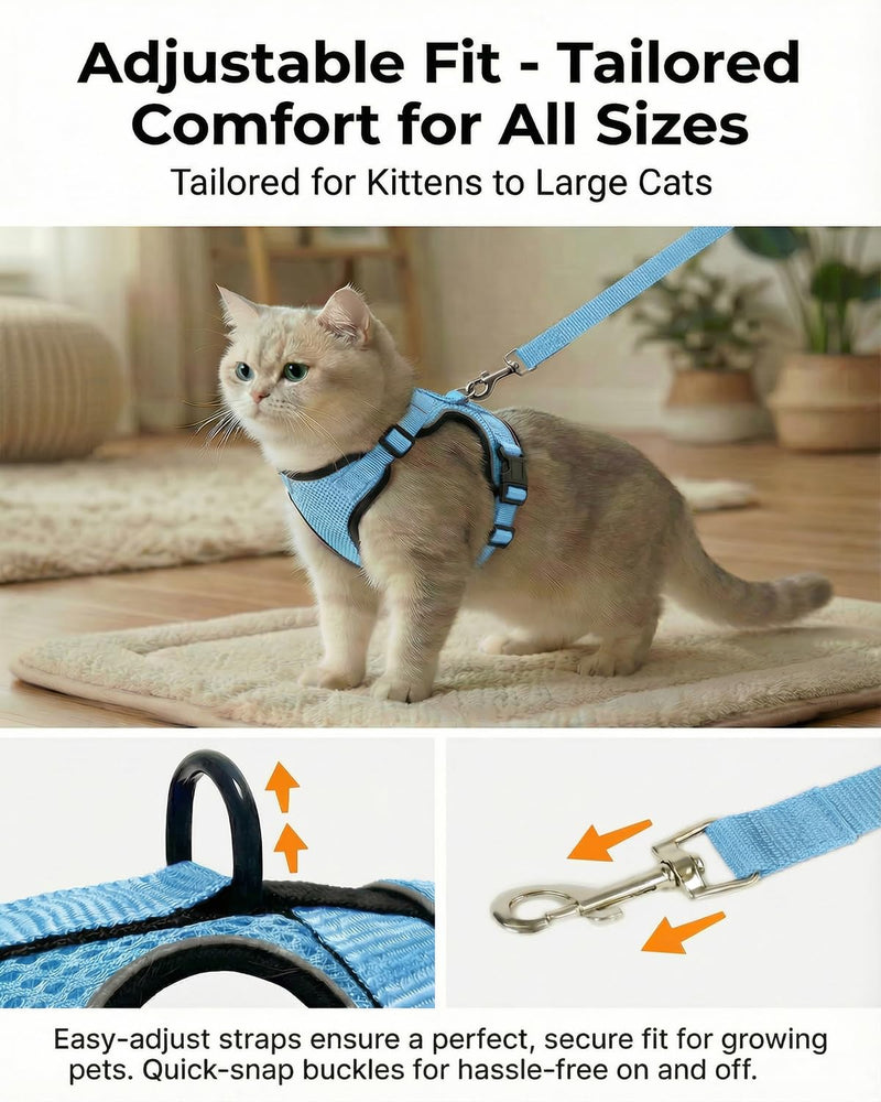 Luxelle 2 Pack Escape-Proof Cat Harness and Leash Set for Walking – Adjustable No Pull Soft Vest with Easy-Wear Buckle, Reflective Straps, Breathable Mesh – Outdoor Travel Harness for Cats & Kittens Sky Blue XS