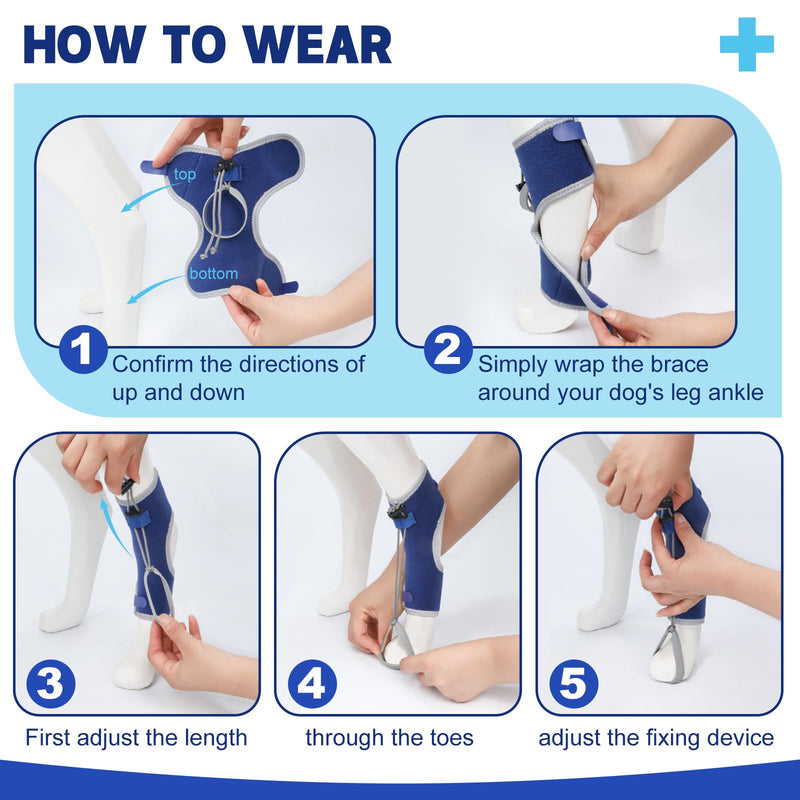 Dog Knuckling Braces Wrap for Hyperflexion of Phalanges Cause by Sciatic Nerve Damage & Carpal Flexural Deformity - Dual Locking Straps for Safe Adjustable Toe Lift Support (Blue, X-Large) Blue