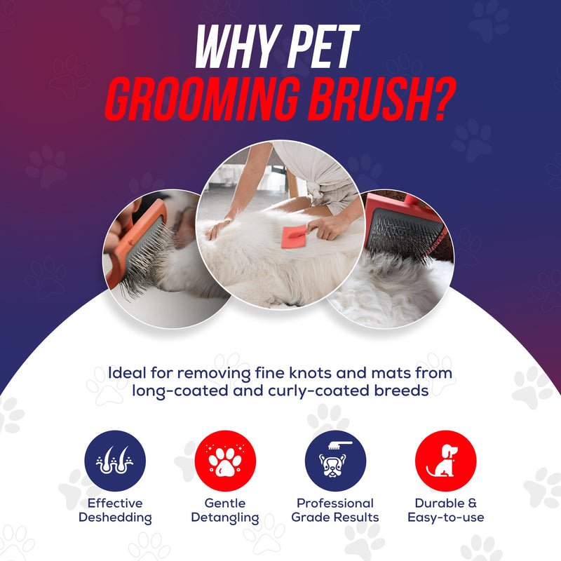 Mbala Curved Slicker Brush for Dogs – Professional Dog Brush for Shedding & Grooming, 30% More Pins, Ideal for Goldendoodles, Poodles & Long-Haired Dogs, Detangling & Deshedding, Large Coral