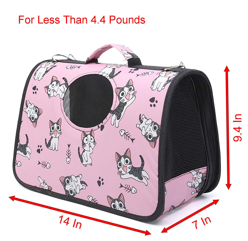 Pet Carrier with Shoulder Strap, 14 Inch x 9.4 Inch x 7 Inch Foldable Pink Breathable High Strength Oxford for Less Than 4.4 Pound Dog and Cat (Small) Small