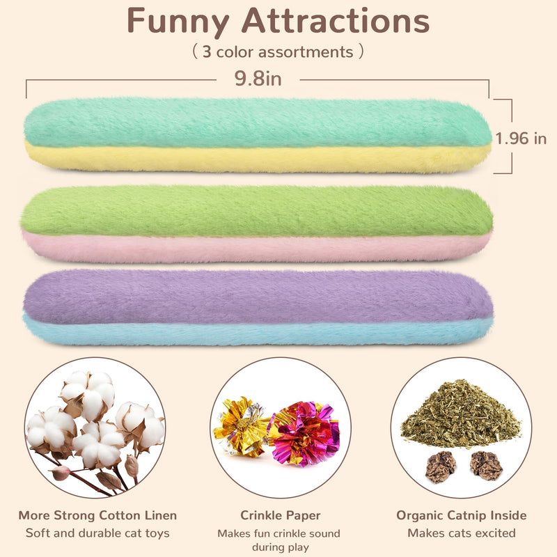 Retro Shaw Cat Toys Catnip Pillow with Refillable Catnip Toys 3 Pack,Soft and Durable Crinkle Sound Kitten Toy,Bite Resistant Interactive Cat Kicker Toy,Fuzzy Toys Promotes Kitten Kitty Exercise - PawsPlanet Australia