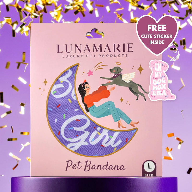 LunaMarie - Luxury Pet Birthday Bandanas -Premium & Silky Poly Fabric | 100% Handmade | Custom Shape Dual Layered (Birthday Girl Purple, X-Small) - PawsPlanet Australia