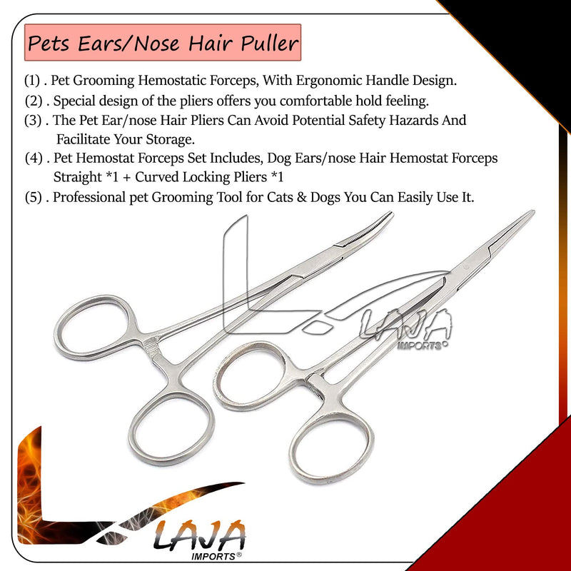 Pet Hemostat Forceps, Stainless Steel Ear Scissors For Dog And Cat, Ear Hair Clamp Scissors Tools, Straight And Bent, 5-Inch for Educational Use - PawsPlanet Australia
