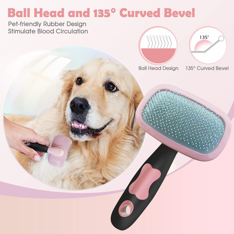 Slicker Brush, PETPAWJOY Dog Brush Gently Cleaning Pin Brush for Shedding Dog Hair Brush for Small Dogs Puppy Yorkie Poodle Rabbits Cats-Large, Pink - PawsPlanet Australia
